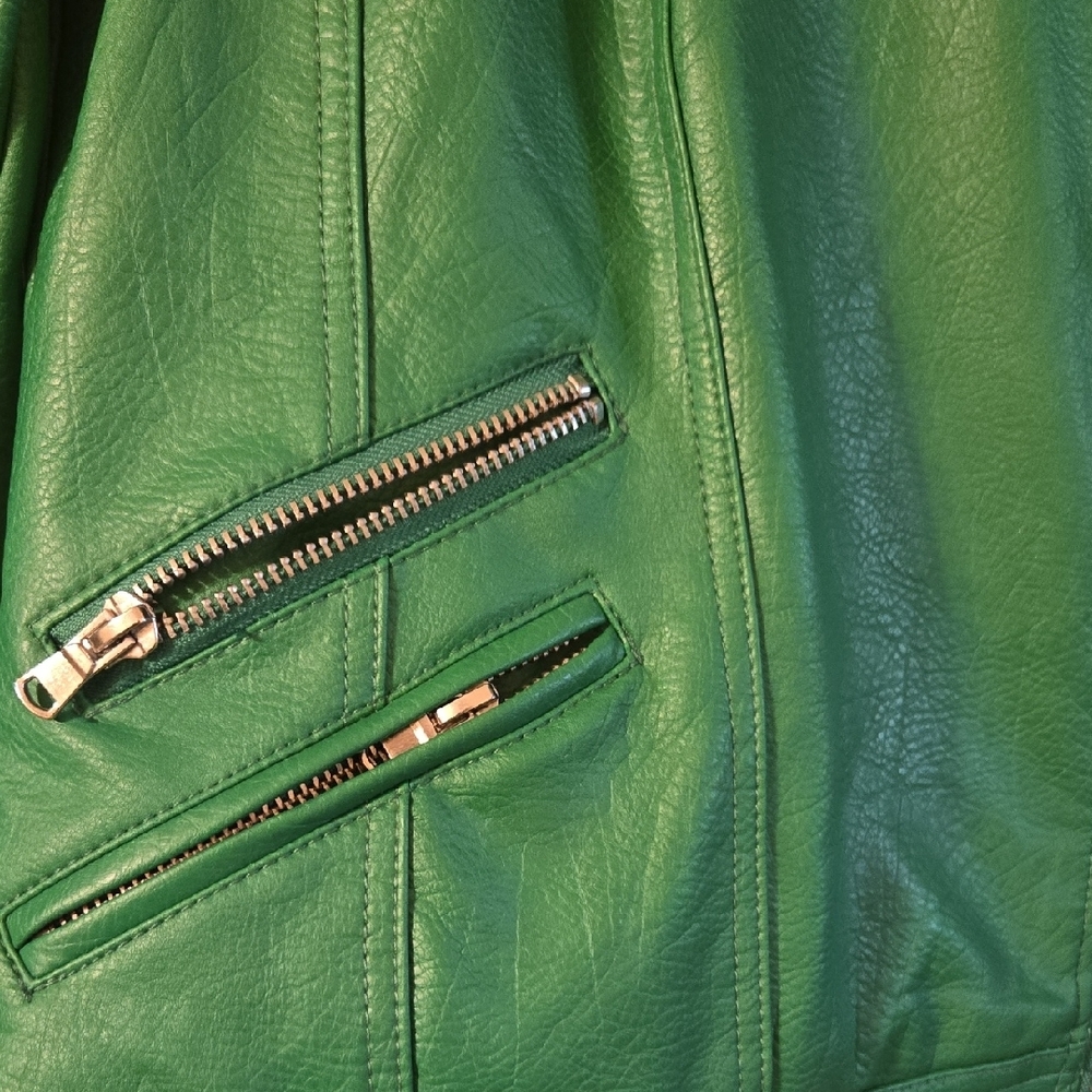 INC International Concepts Vibrant Green Leather Jacket - Picture 4 of 6